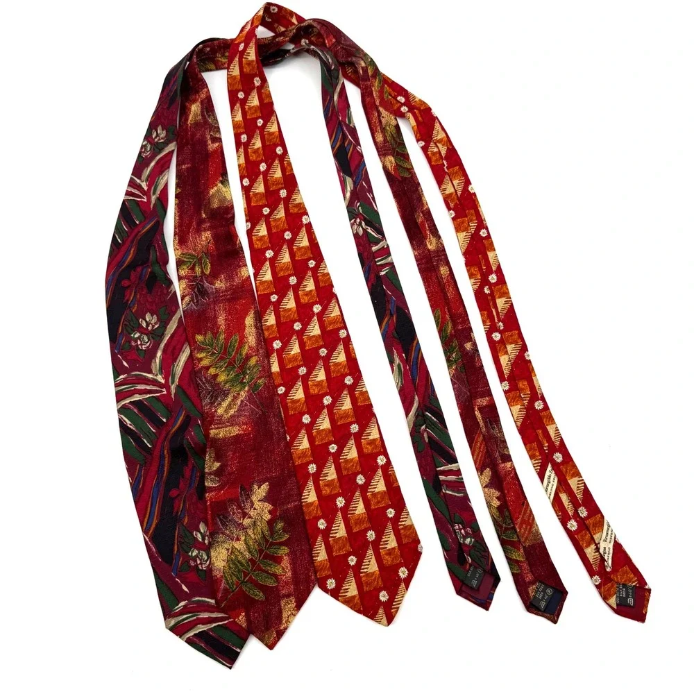 (3) Ermenegildo Zegna Mens Silk Tie Floral Abstract Italy Luxury Necktie Career